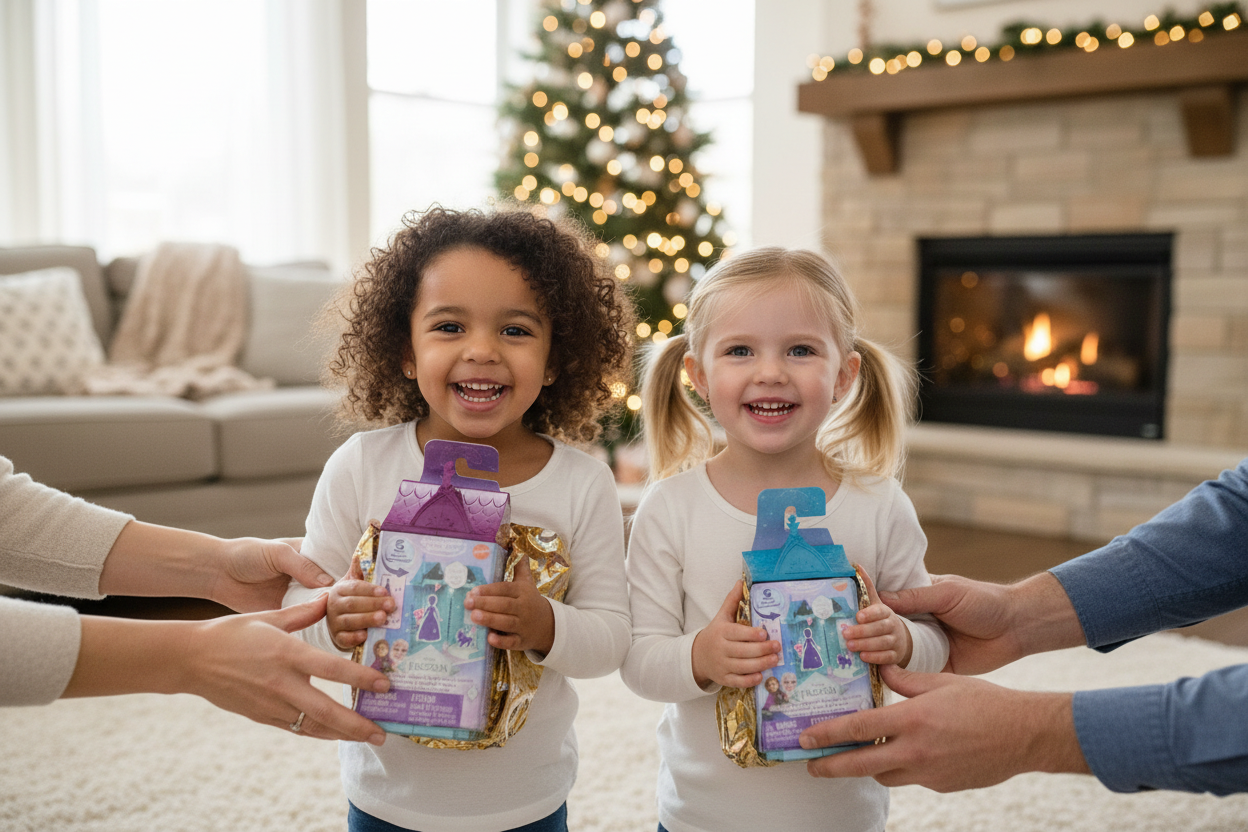 Doua fetite primesc cadouri Frozen