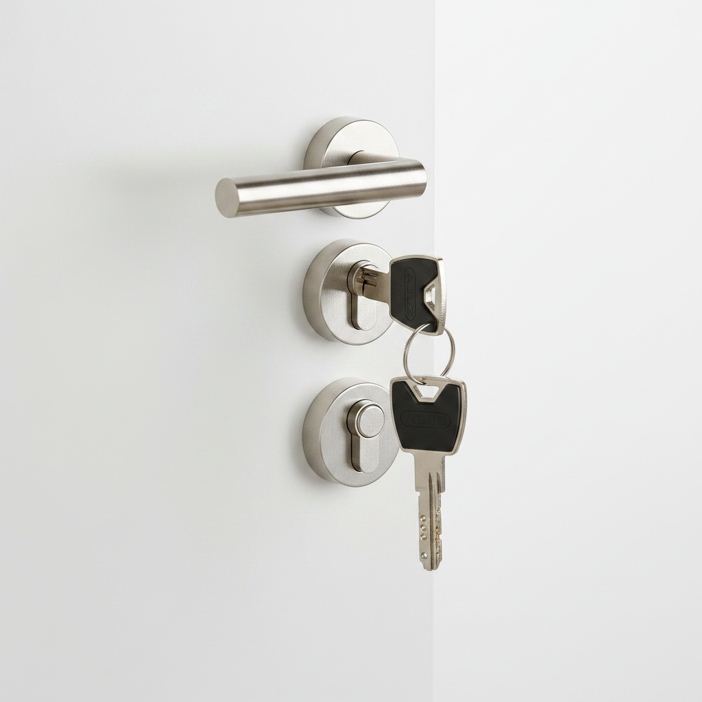 ABUS Türzylinder XP20S in weißer Tür mit 3 Schlüsseln
